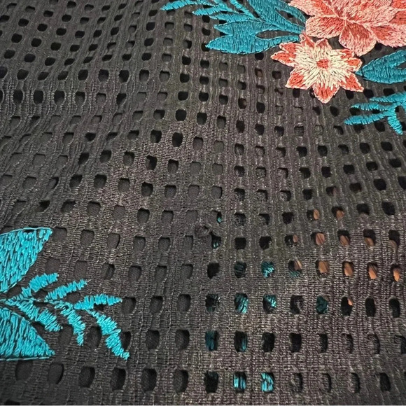 Zara Black Mesh Mini Dress with Floral Embroidered Patches - Picture 6 of 6